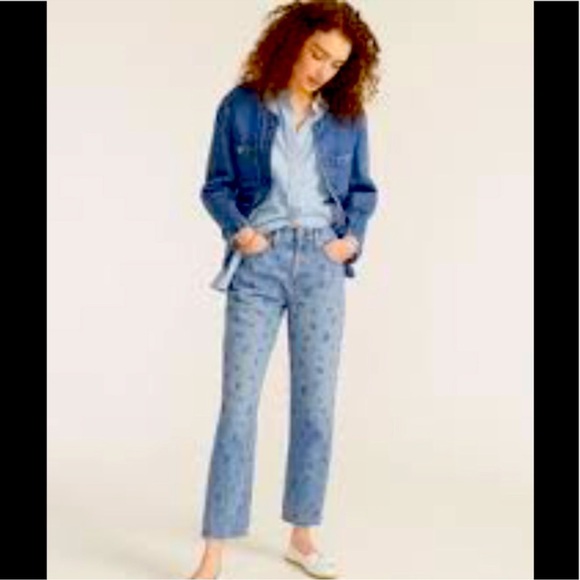 J. Crew Light Blue Patterned Straight Leg Jeans - Picture 2 of 10